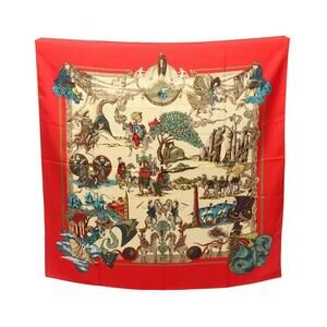 HERMES Authentic Red Silk Scarf